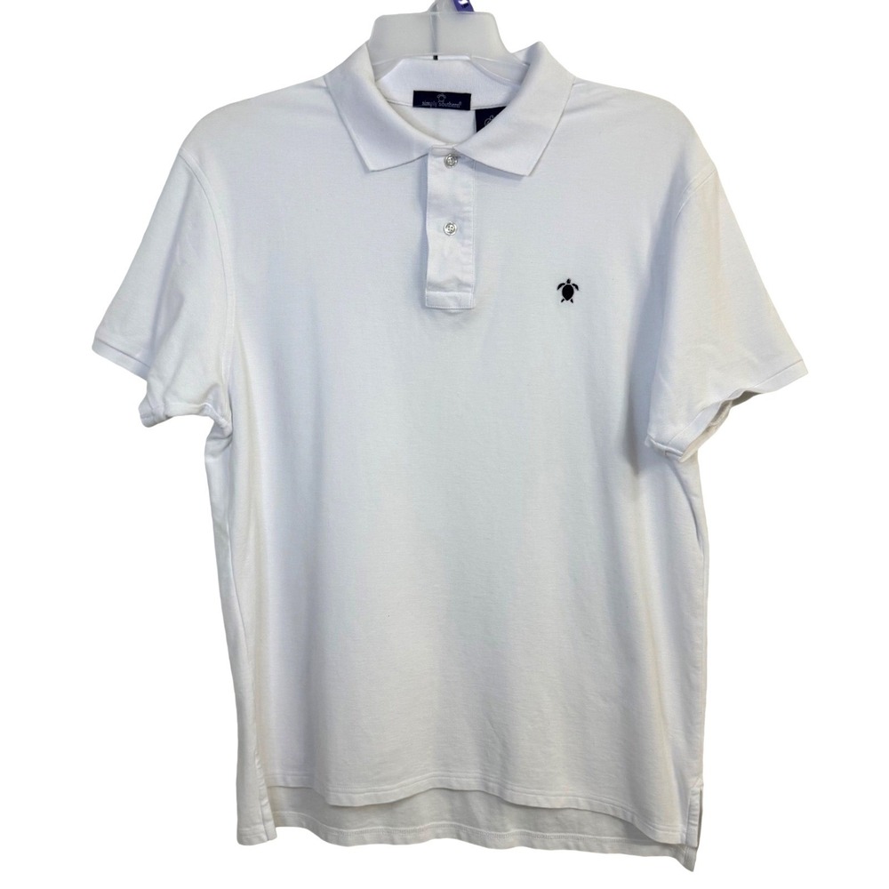 Simply Southern Polo Shirt Turtle Logo Short Sleeve Casual White Mens L Beach